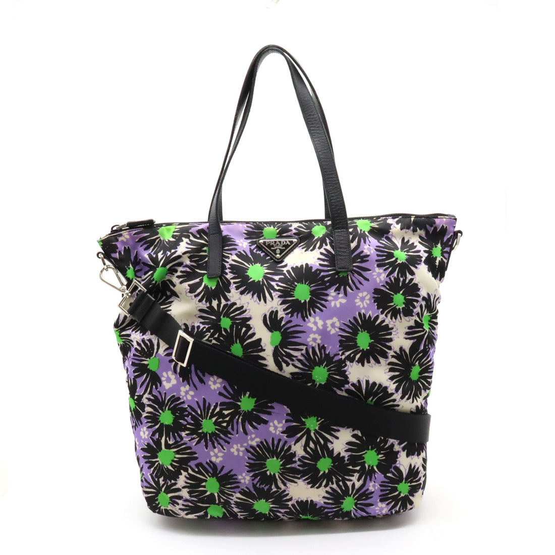 Prada Nylon/Leather 2WAY Tote Shoulder Bag Flower Print