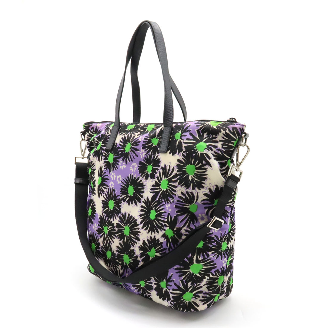 Prada Nylon/Leather 2WAY Tote Shoulder Bag Flower Print