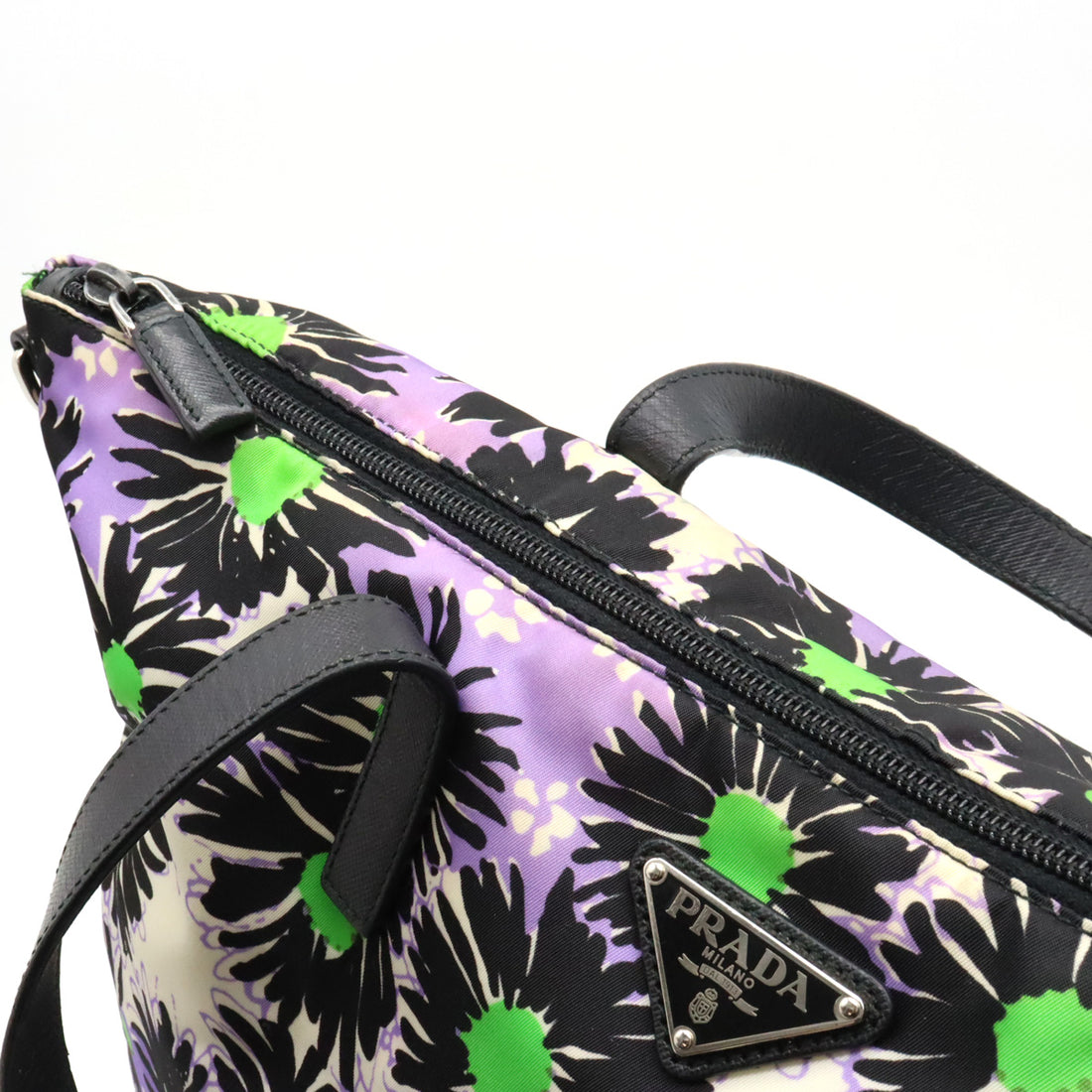 Prada Nylon/Leather 2WAY Tote Shoulder Bag Flower Print