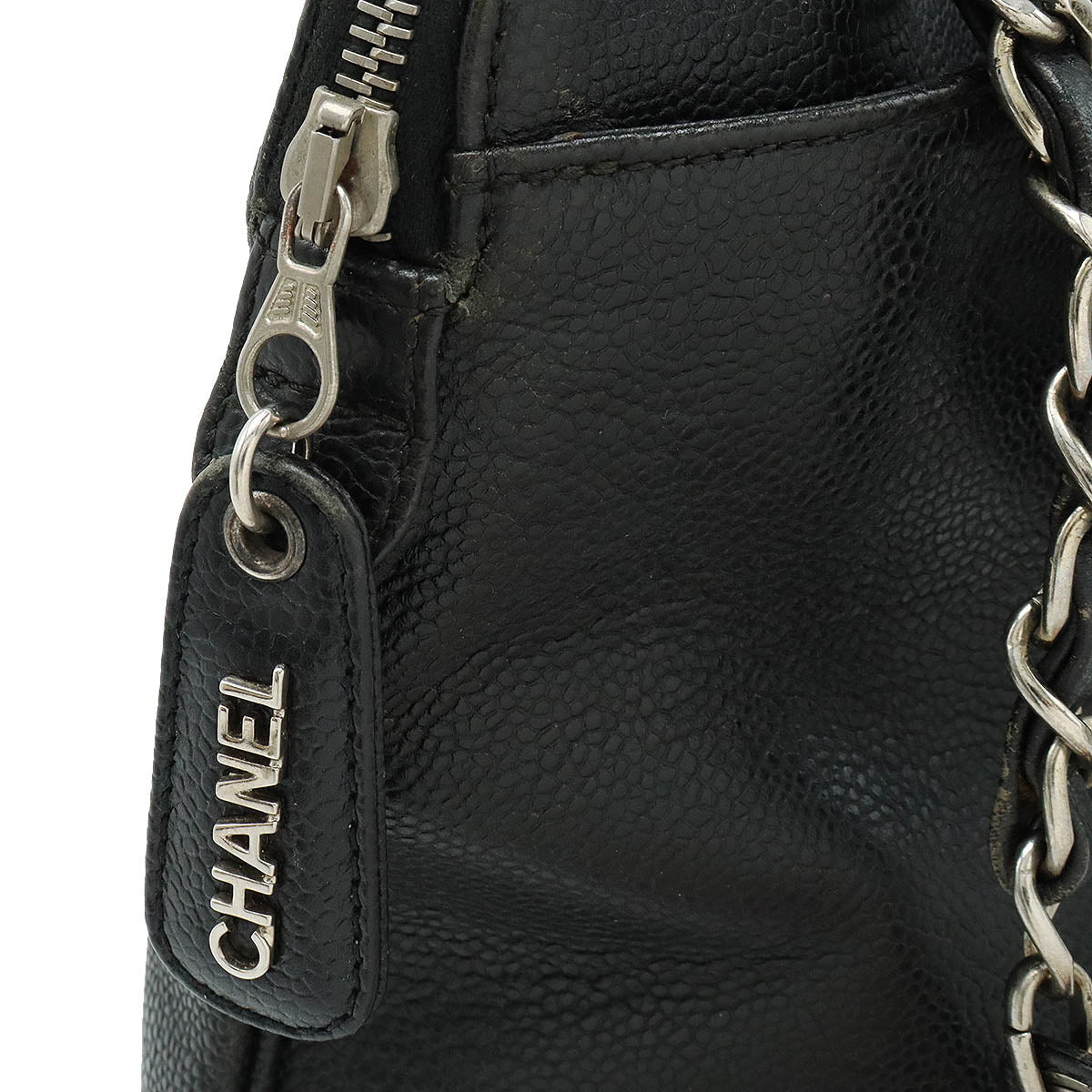 Chanel Caviar Skin Logo Chain Tote Bag