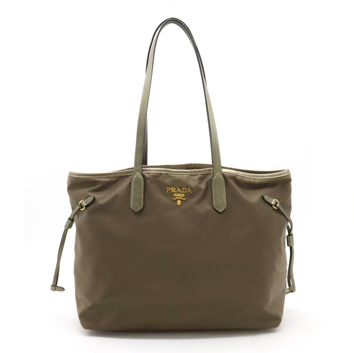 Prada Nylon Metallic Leather Tote Bag