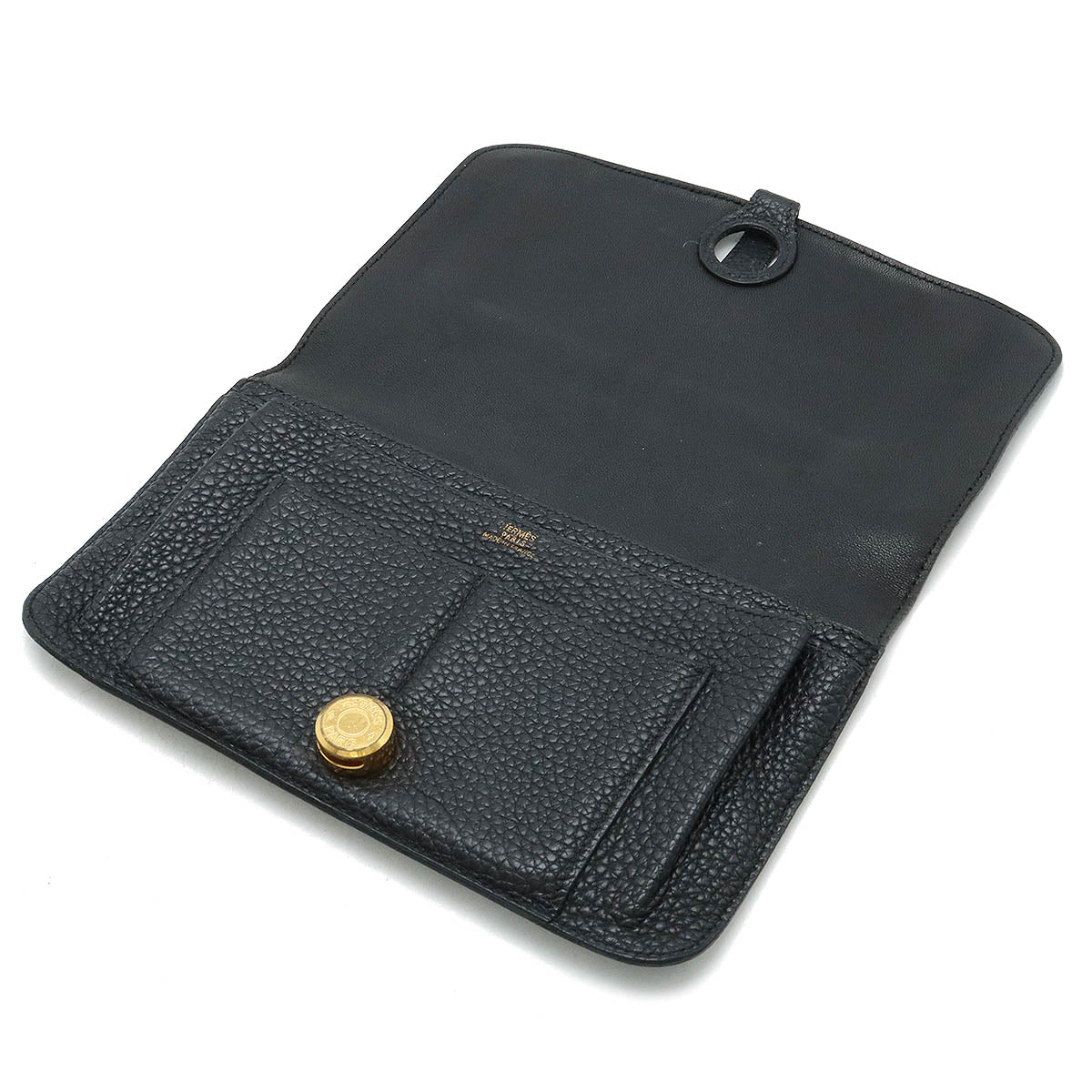 Hermes Dogon Duo GM Bifold Long Wallet Black Leather in Good Condition