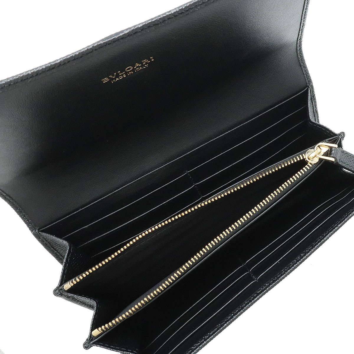 Bvlgari Grain Leather Logo Clip Long Wallet Black