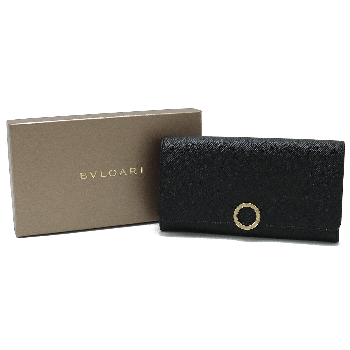 Bvlgari Grain Leather Logo Clip Long Wallet Black