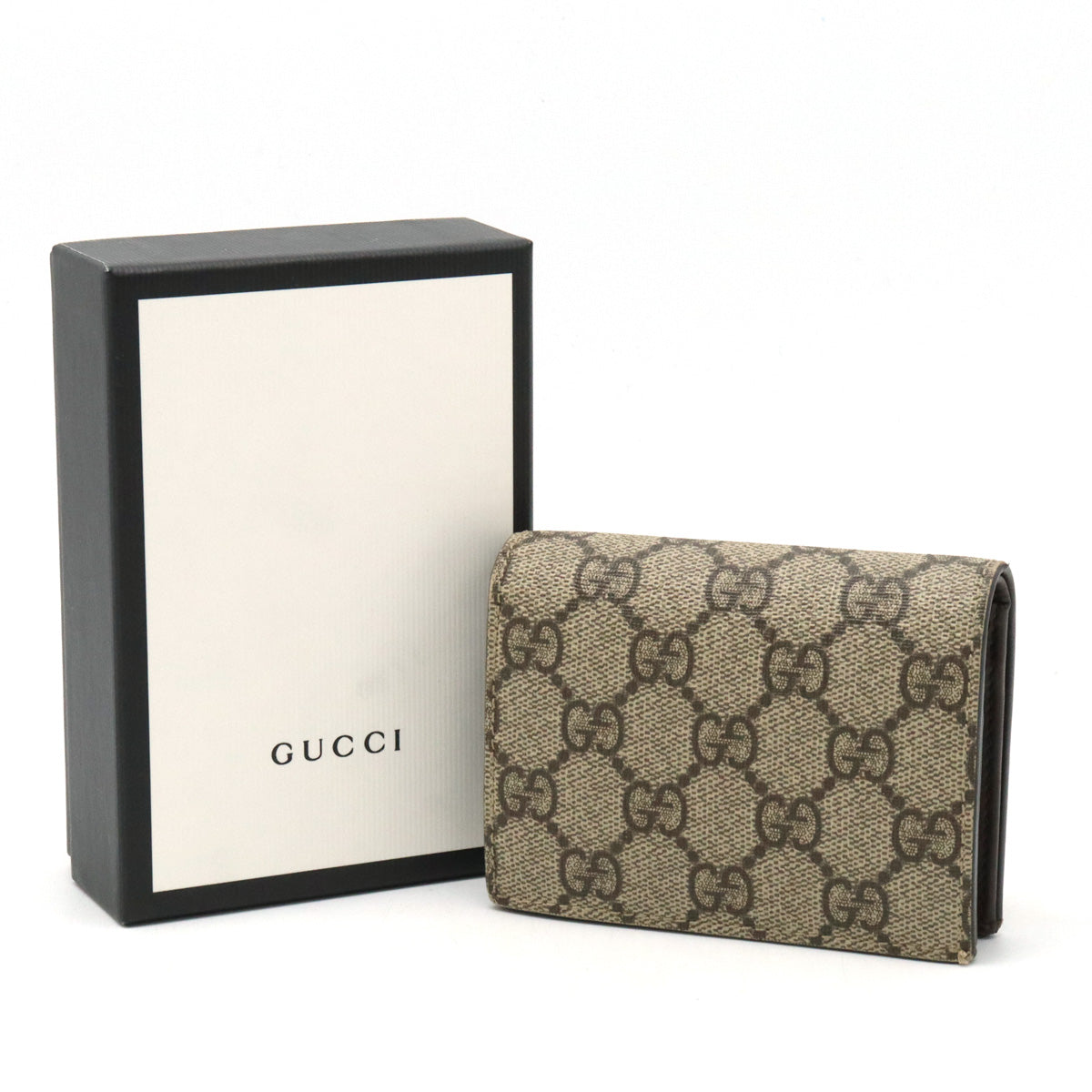 Gucci GG Supreme Compact Wallet PVC/Leather Beige Dark Brown 508757 in Very Good Condition