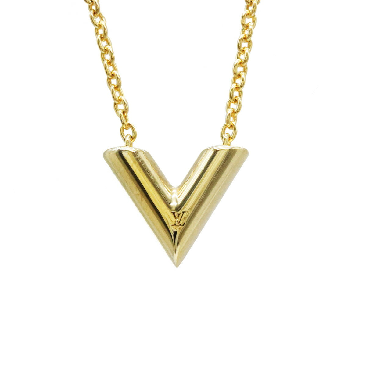 Louis Vuitton Essential V Gold Pendant Necklace M61083 in Pristine Condition