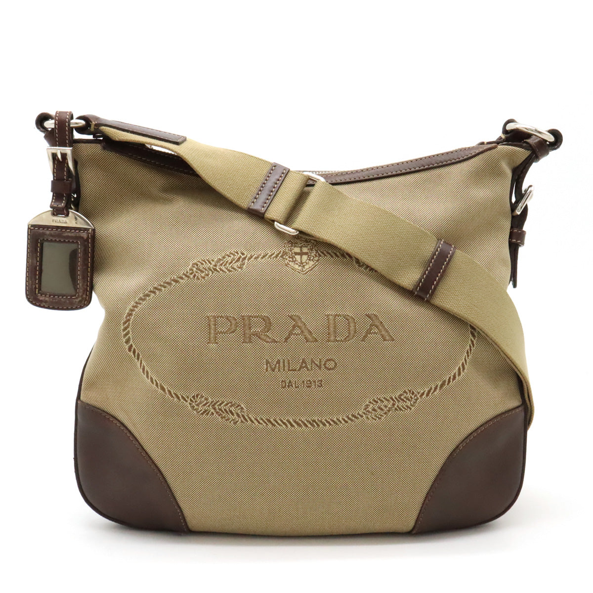 Prada Canvas/Leather Logo Jacquard Shoulder Bag BT0534 in Good Condition