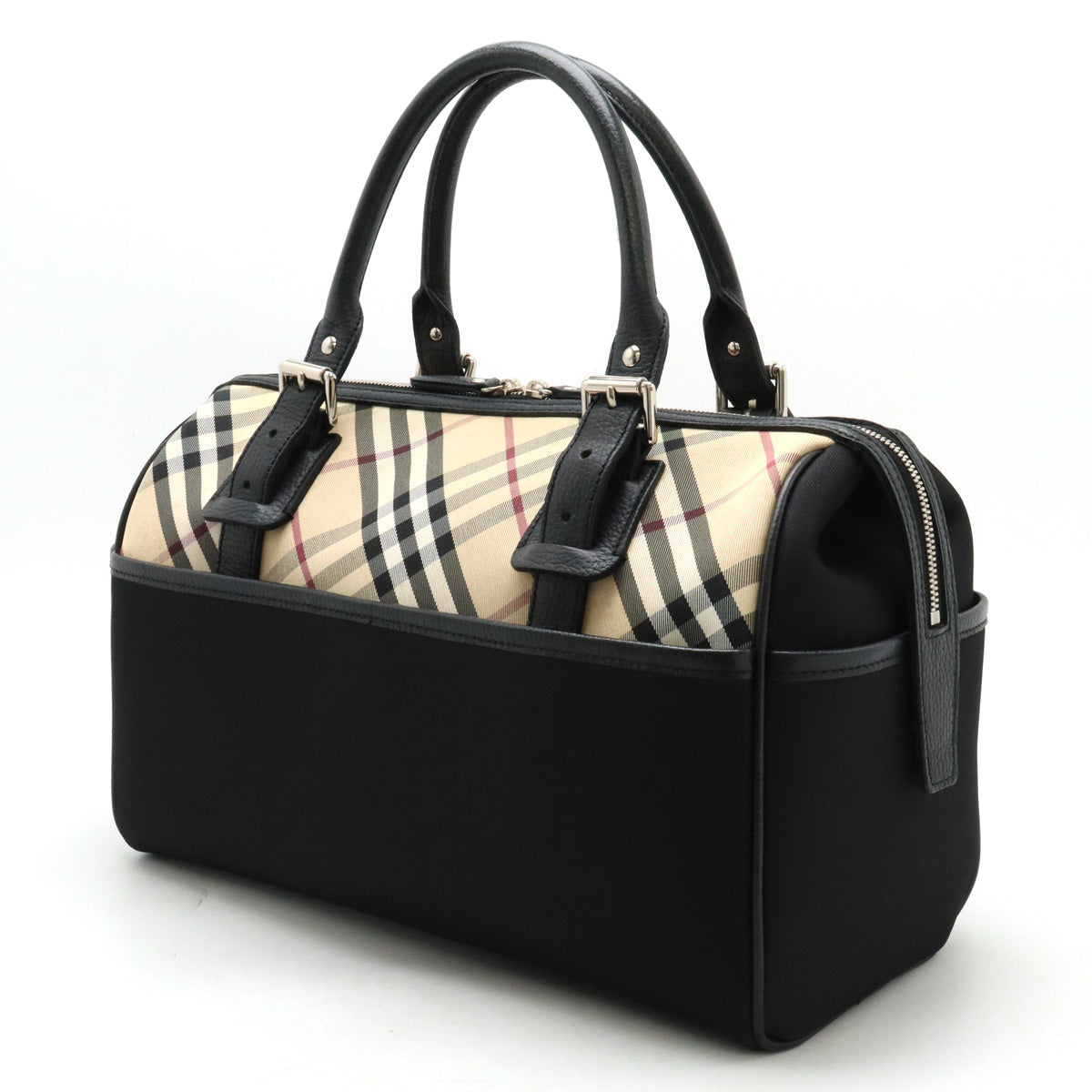 Burberry Nova Check Canvas Leather Boston Bag