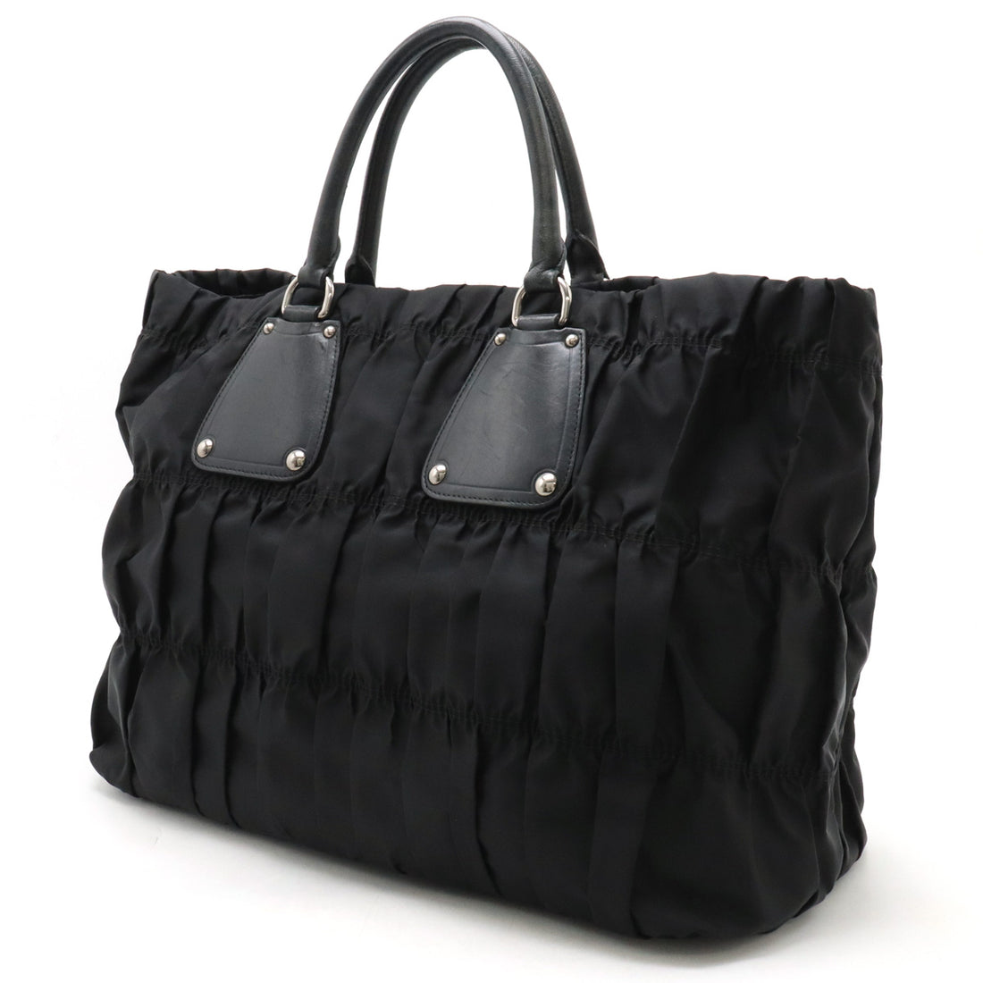 Prada Nylon/Leather Gathered Tote Bag BN1232