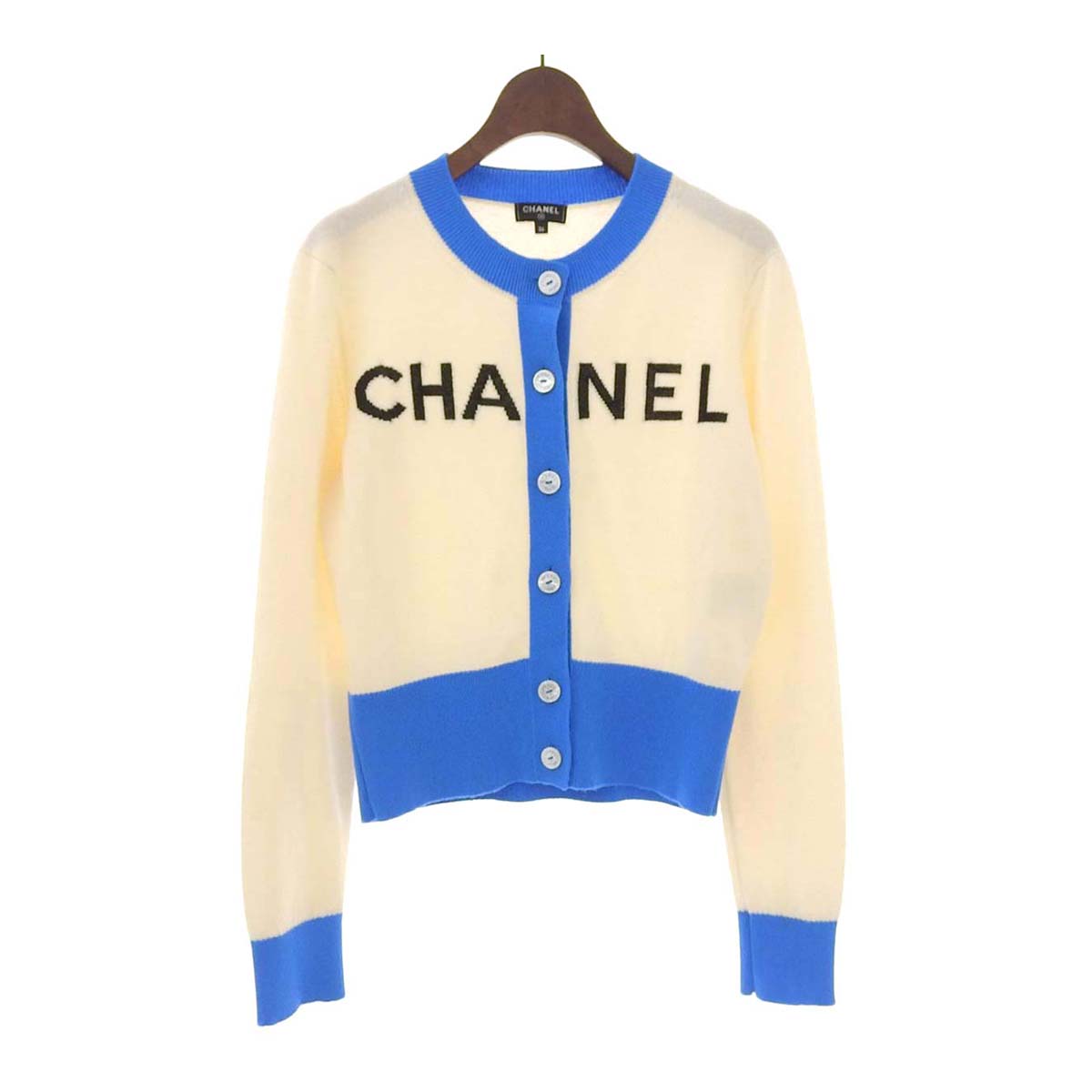 Chanel Cashmere Bicolor Cardigan Ivory Blue