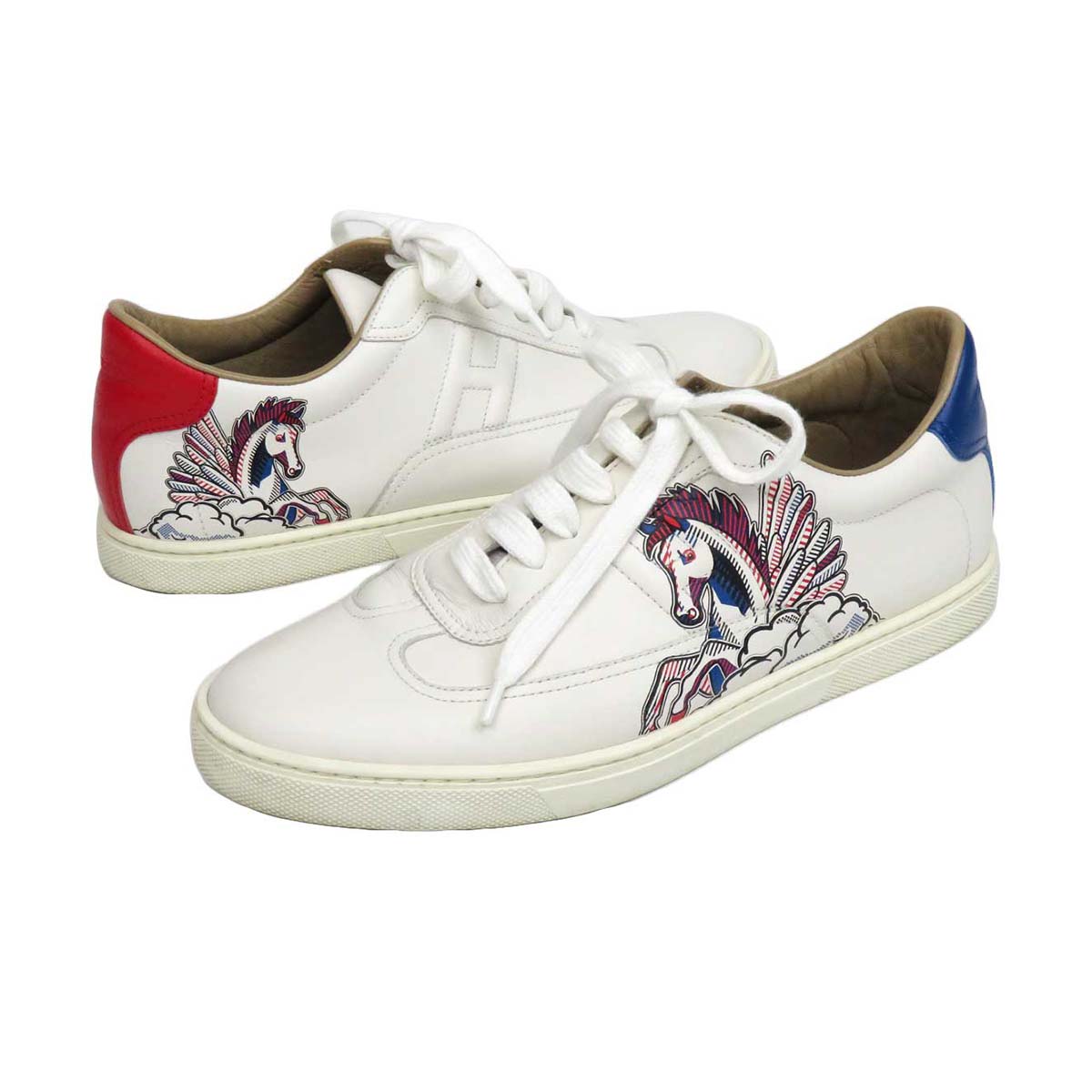 Hermes Leather Sneakers White Blue Red