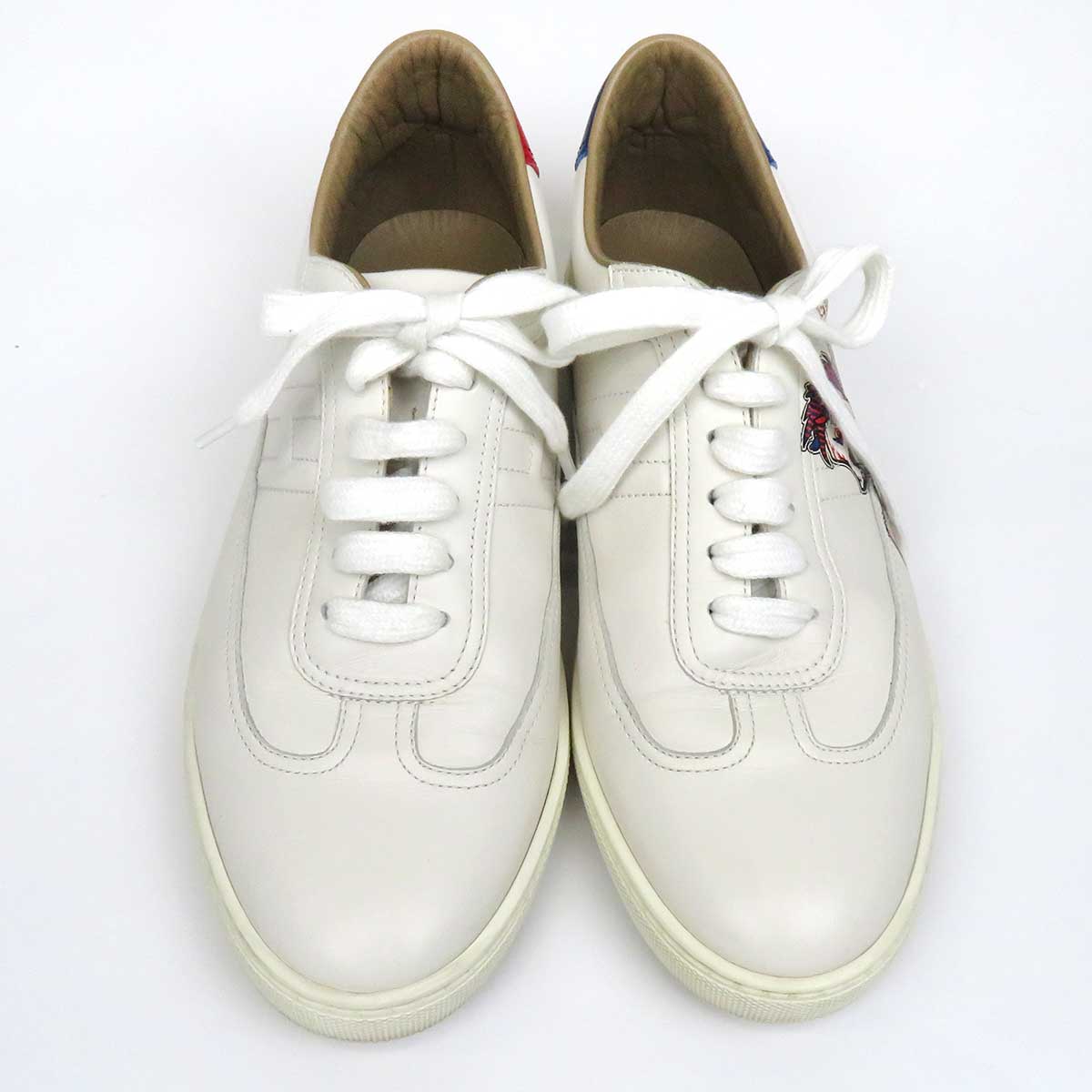 Hermes Leather Sneakers White Blue Red