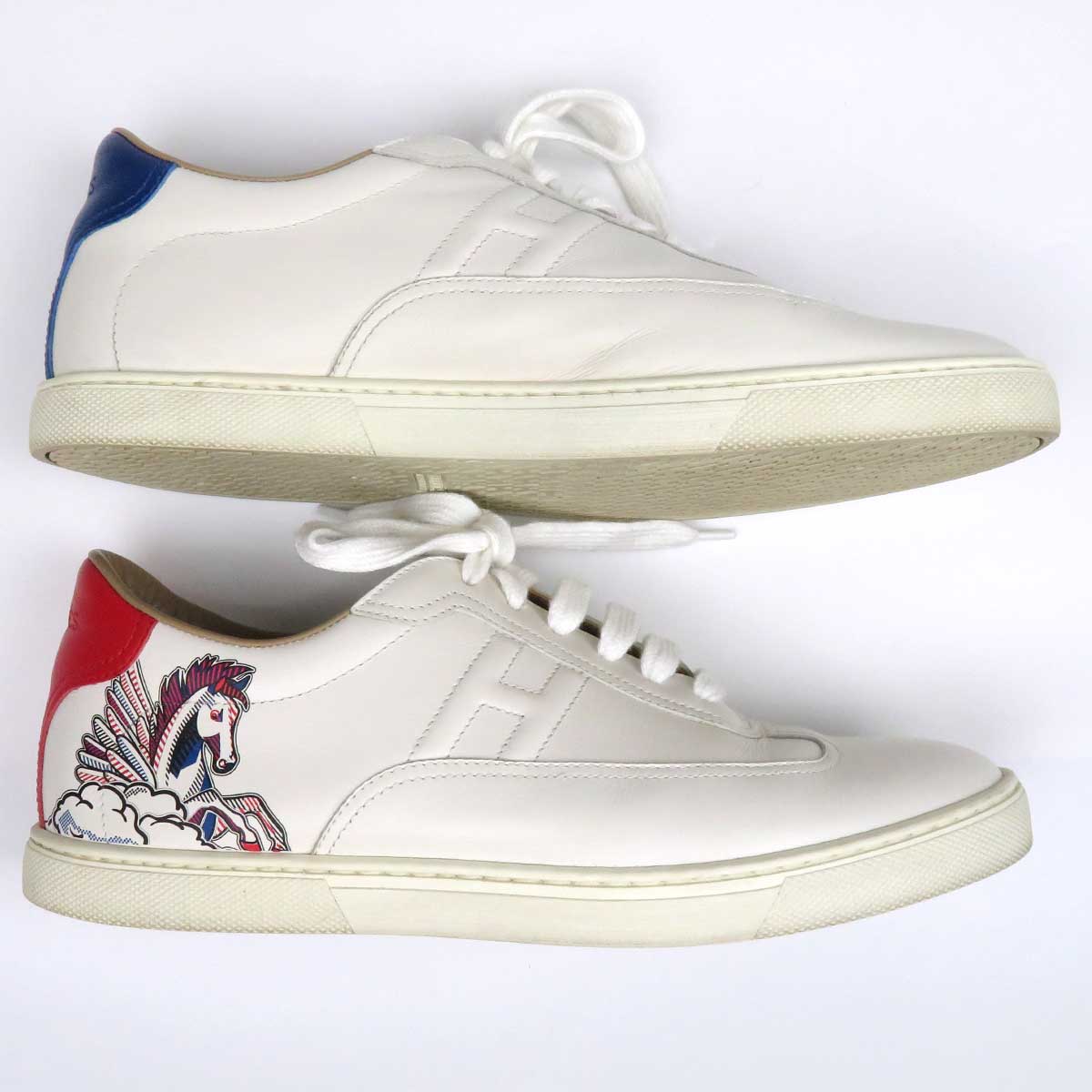 Hermes Leather Sneakers White Blue Red