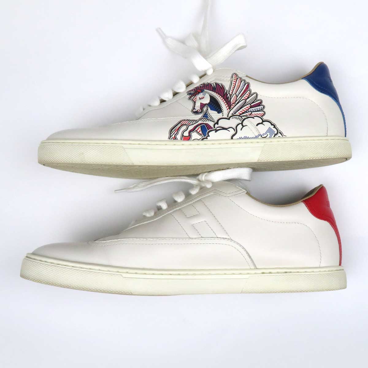 Hermes Leather Sneakers White Blue Red