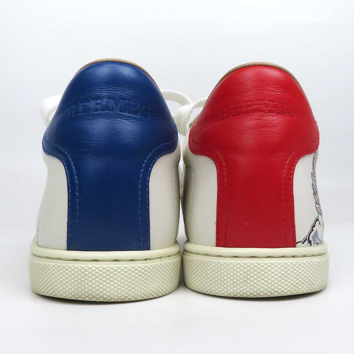 Hermes Leather Sneakers White Blue Red