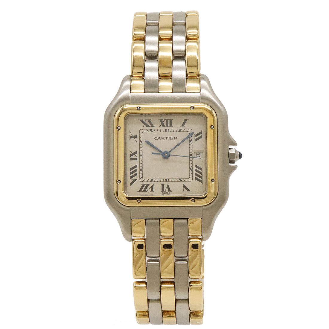 Cartier Panthere LM 3 Row SS K18YG Yellow Gold Date Ivory Dial QZ Men's Watch