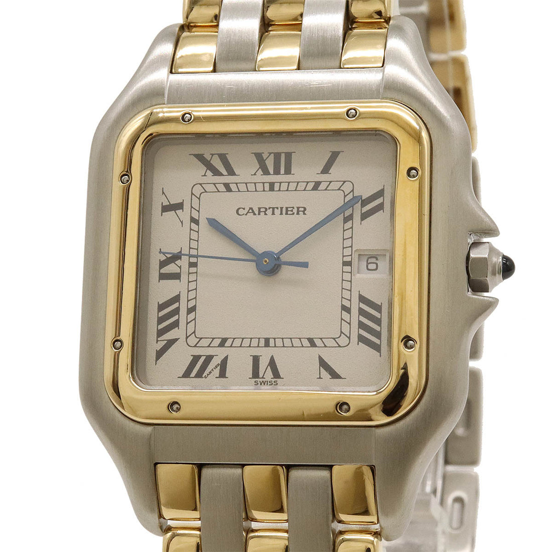 Cartier Panthere LM 3 Row SS K18YG Yellow Gold Date Ivory Dial QZ Men's Watch