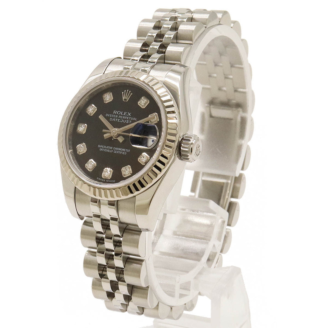 Rolex Datejust Roulette Black Dial 10P Diamond Automatic Watch 179174G