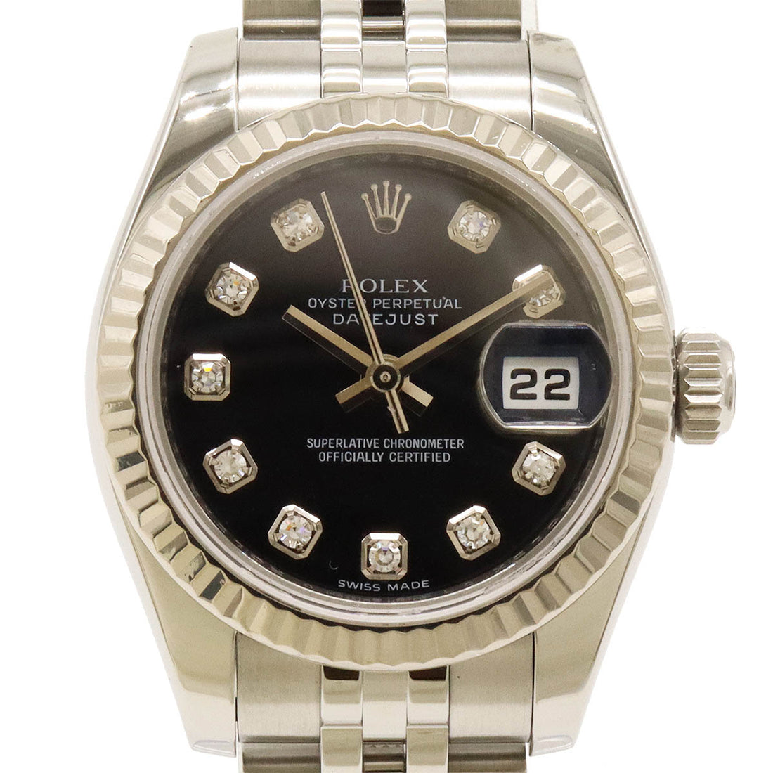 Rolex Datejust Roulette Black Dial 10P Diamond Automatic Watch 179174G