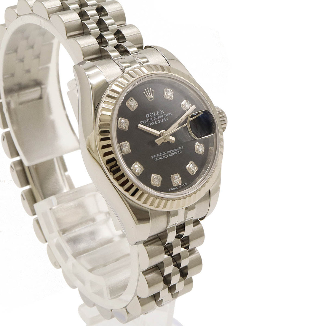 Rolex Datejust Roulette Black Dial 10P Diamond Automatic Watch 179174G