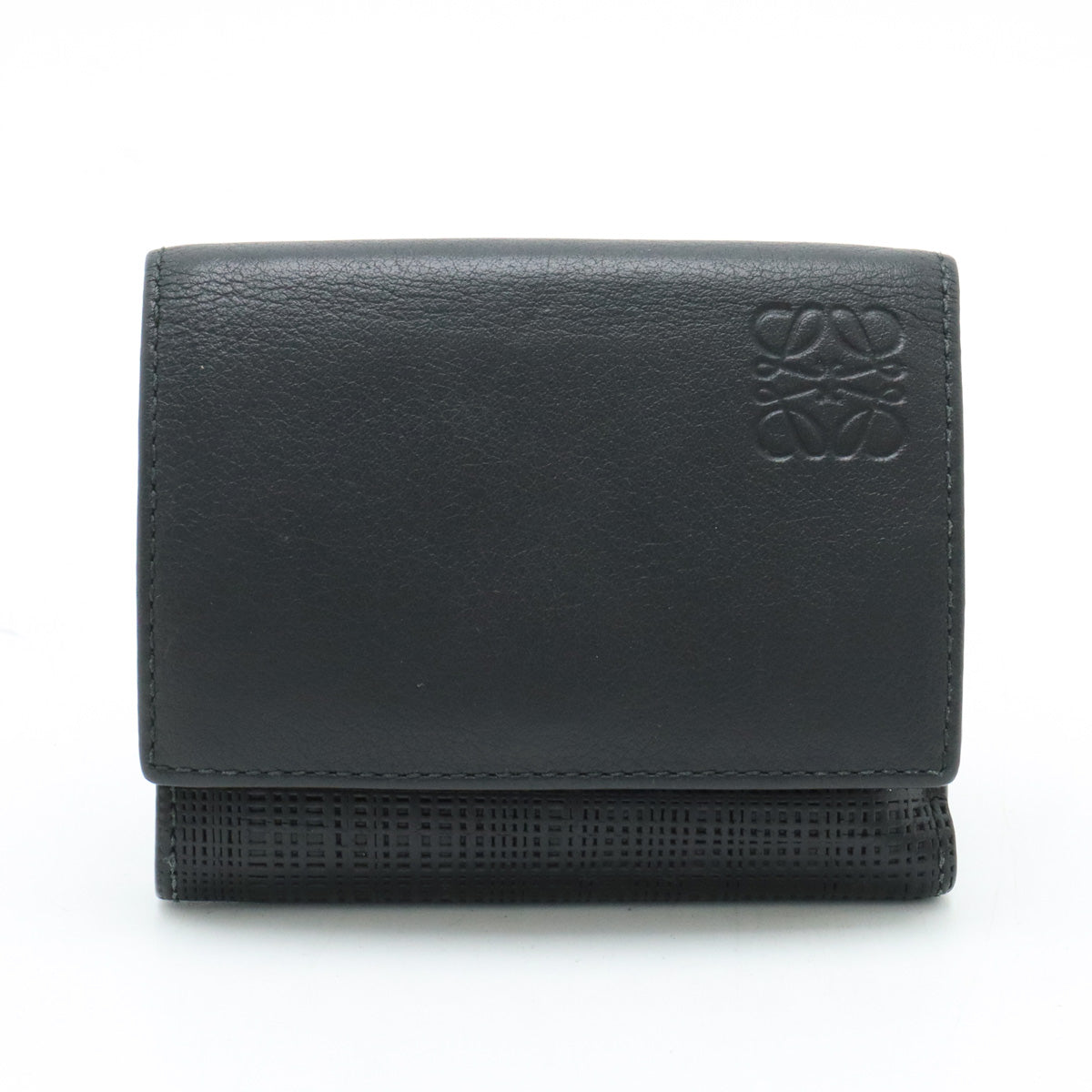 Loewe Anagram Linen Trifold Leather Wallet Black in Very Good Condition