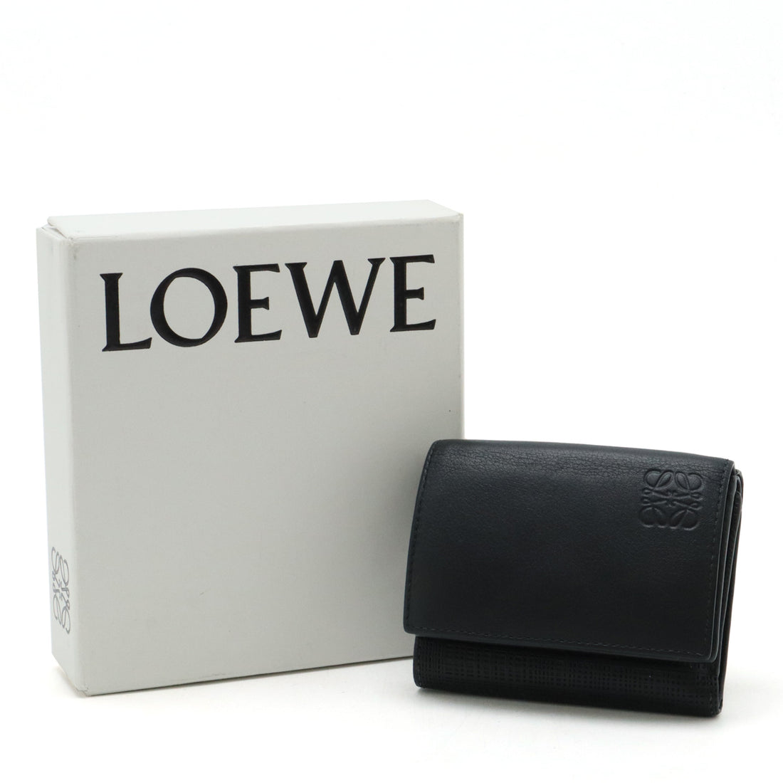 Loewe Anagram Linen Trifold Leather Wallet Black