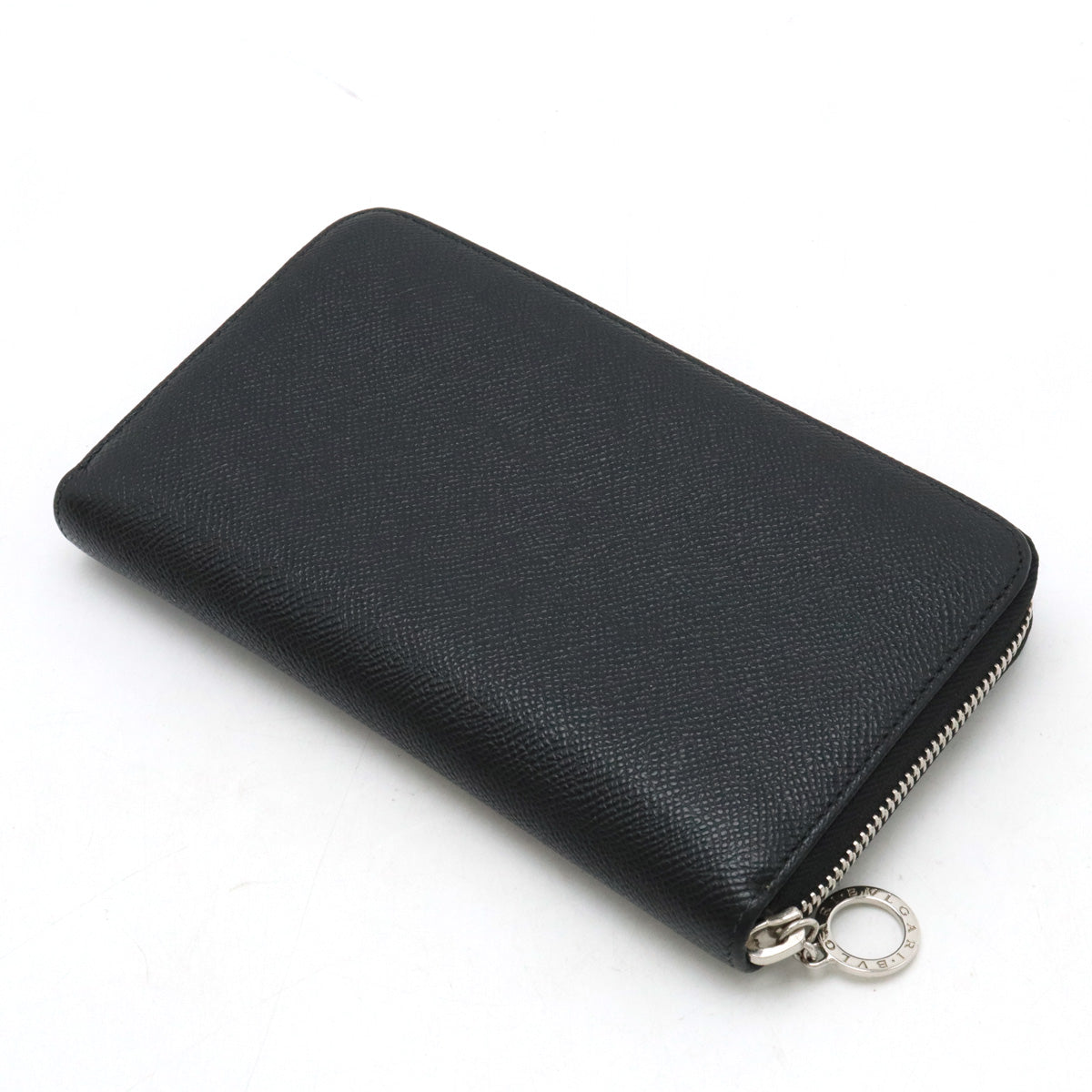 Bvlgari Grain Leather Round Zip Wallet Black