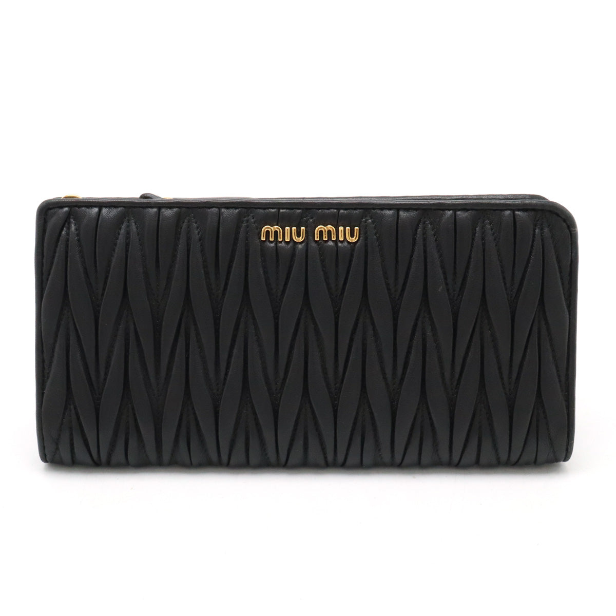 Miu Miu Leather Matelassé Gathered L-Zip Long Wallet 5ML010 in Great Condition