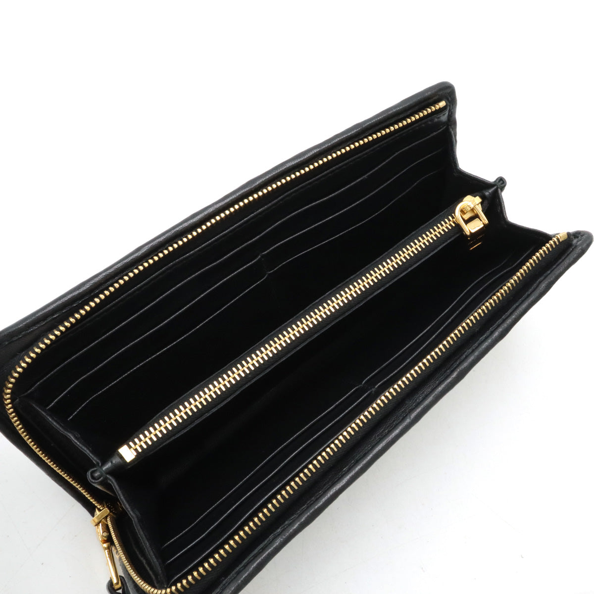 Miu Miu Matelassé Leather Zip Wallet Black