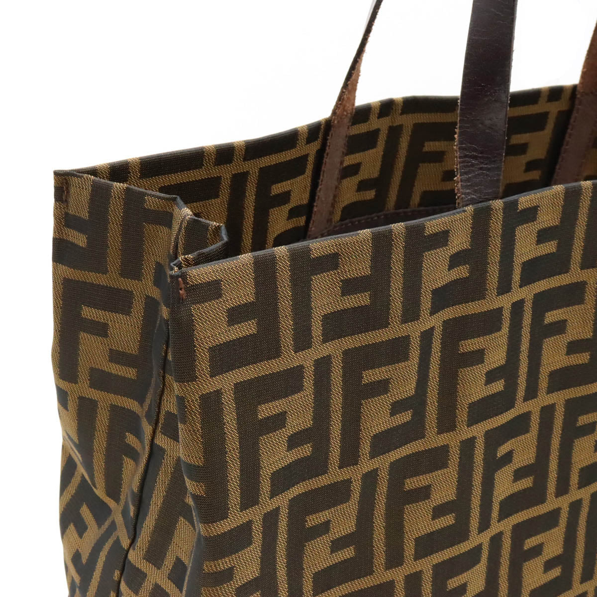 Fendi Nylon Canvas Leather Zucca Pattern Tote Bag 15978 in Great Condition