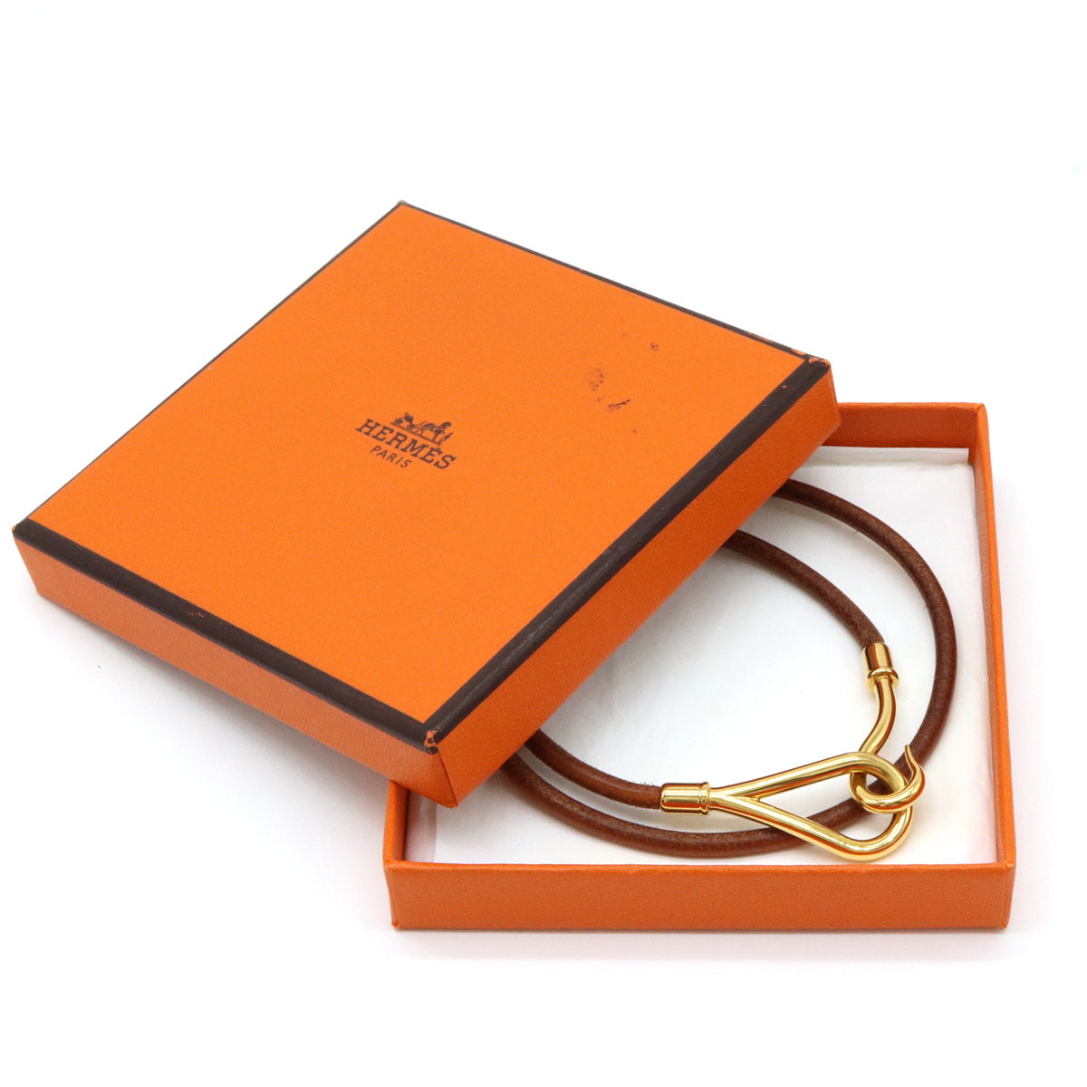 Hermes Leather Metal Jumbo Choker Necklace