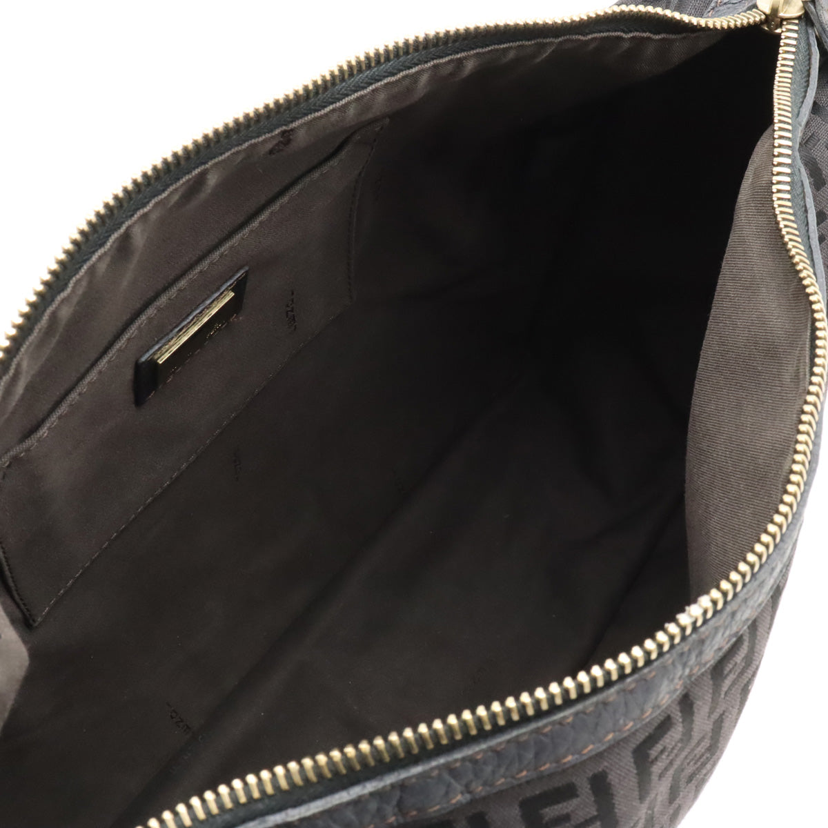 Fendi Zucchino Canvas Leather Shoulder Bag Black