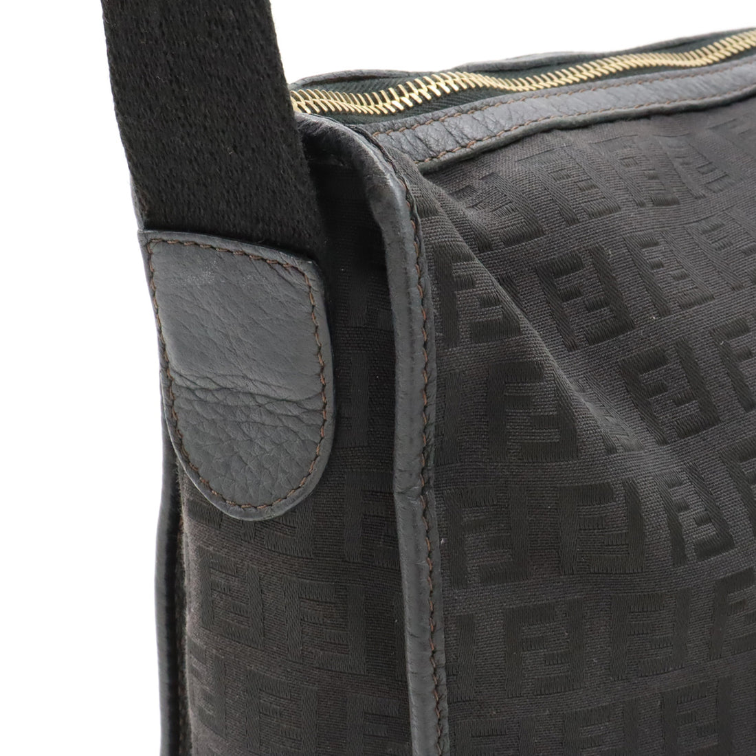 Fendi Zucchino Canvas Leather Shoulder Bag Black