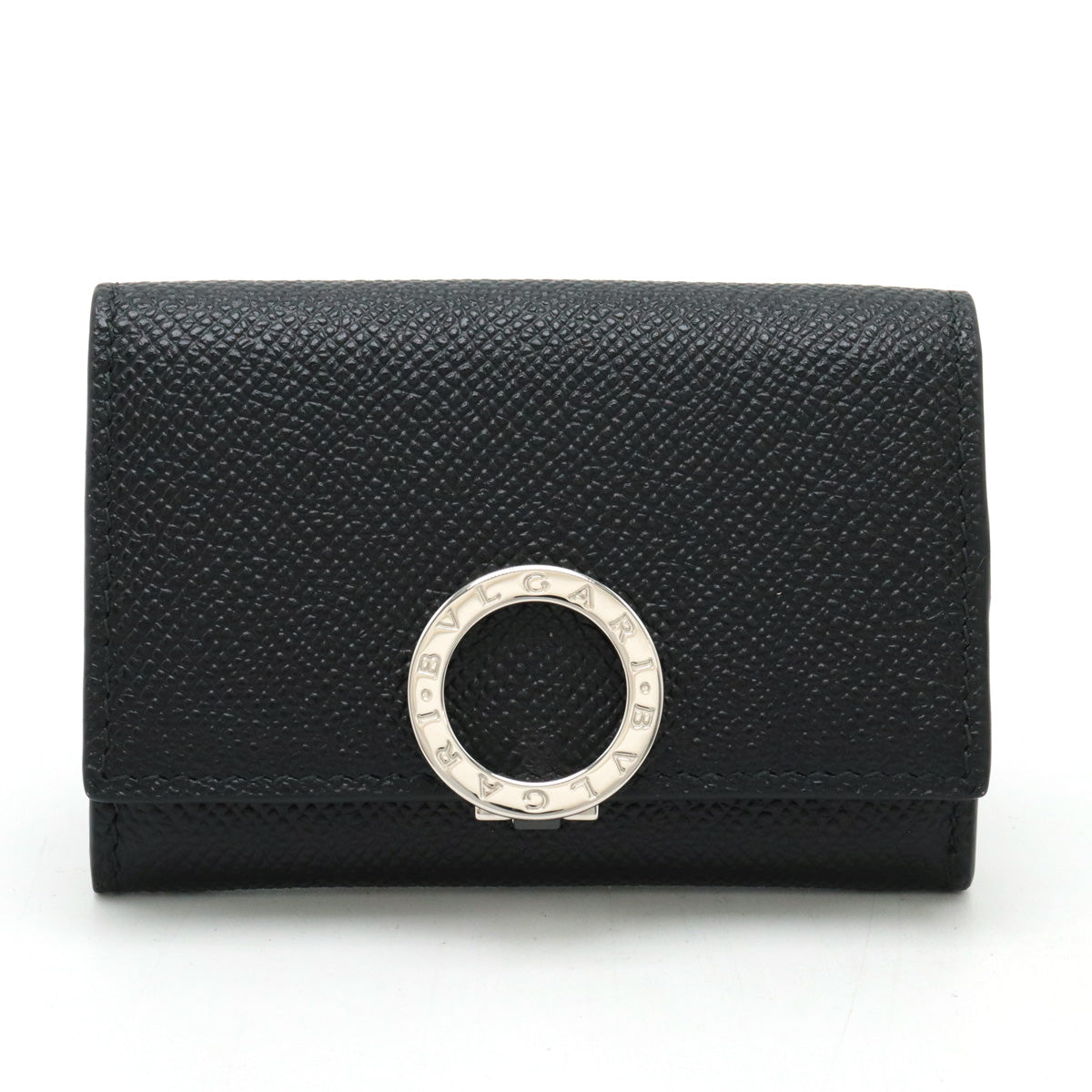 Bvlgari Grain Leather Logo Clip Coin Case Black in Pristine Condition