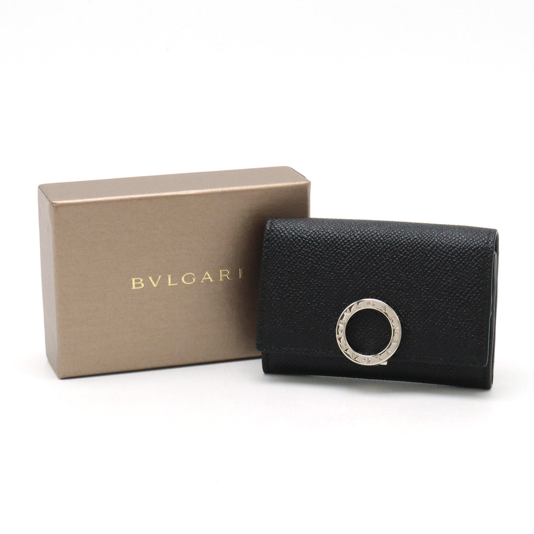 Bvlgari Grain Leather Logo Clip Coin Case Black