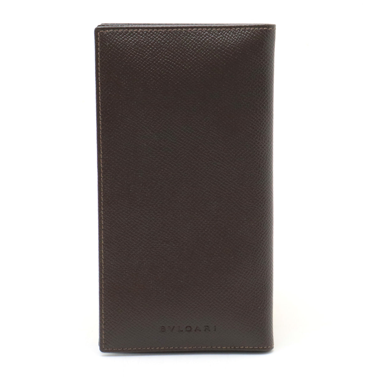 Bvlgari Grain Calf Leather Long Wallet Dark Brown