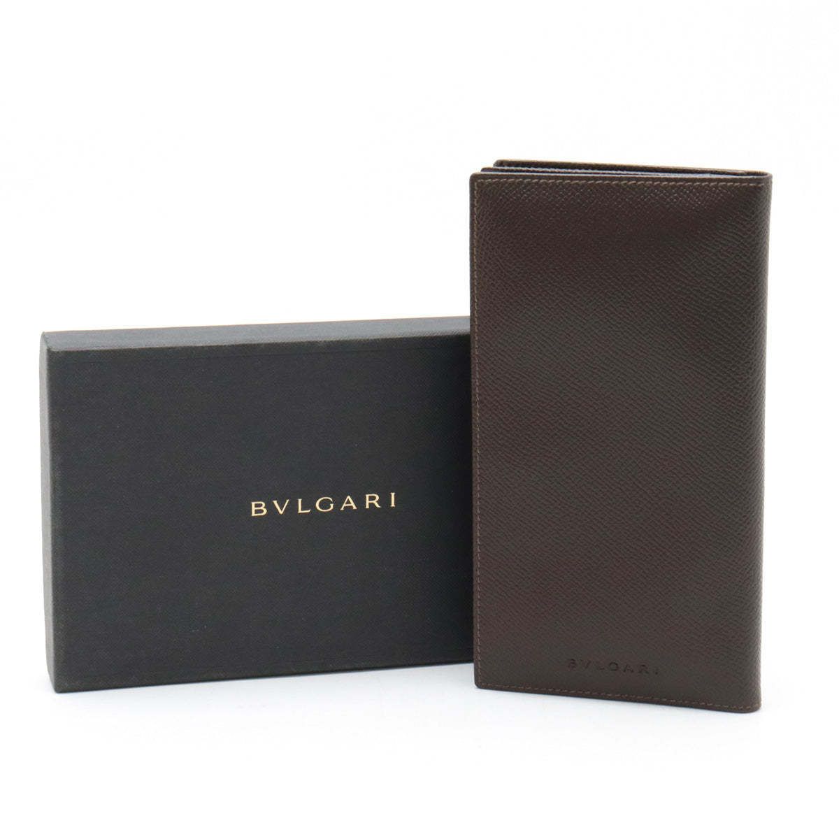 Bvlgari Grain Calf Leather Long Wallet Dark Brown