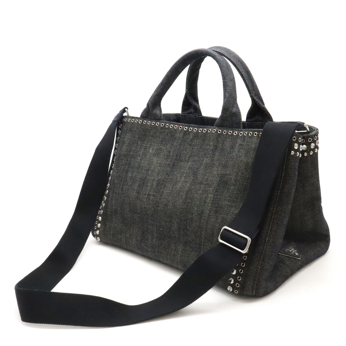 Prada Denim Bijou Studs Canapa Tote Bag BN2642