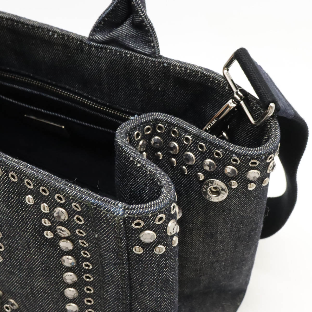 Prada Denim Studded Canapa Tote Bag BN2642