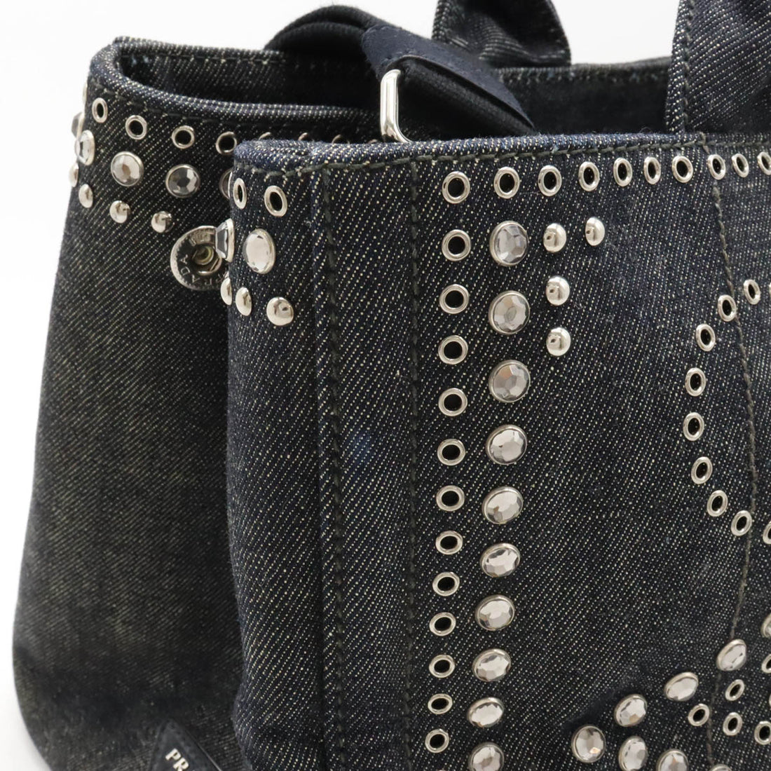 Prada Denim Bijou Studs Canapa Tote Bag BN2642