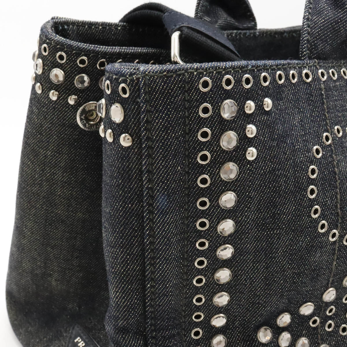 Prada Denim Studded Canapa Tote Bag BN2642