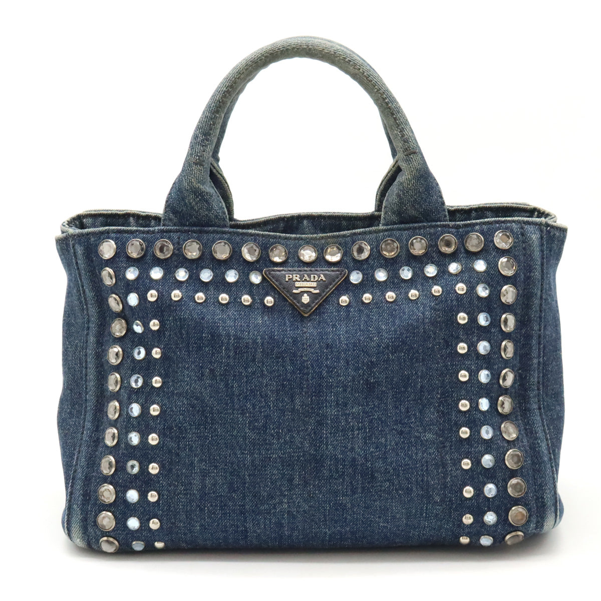 Prada Denim Bijou Studs CANAPA Tote Bag 1BG439 in Good Condition