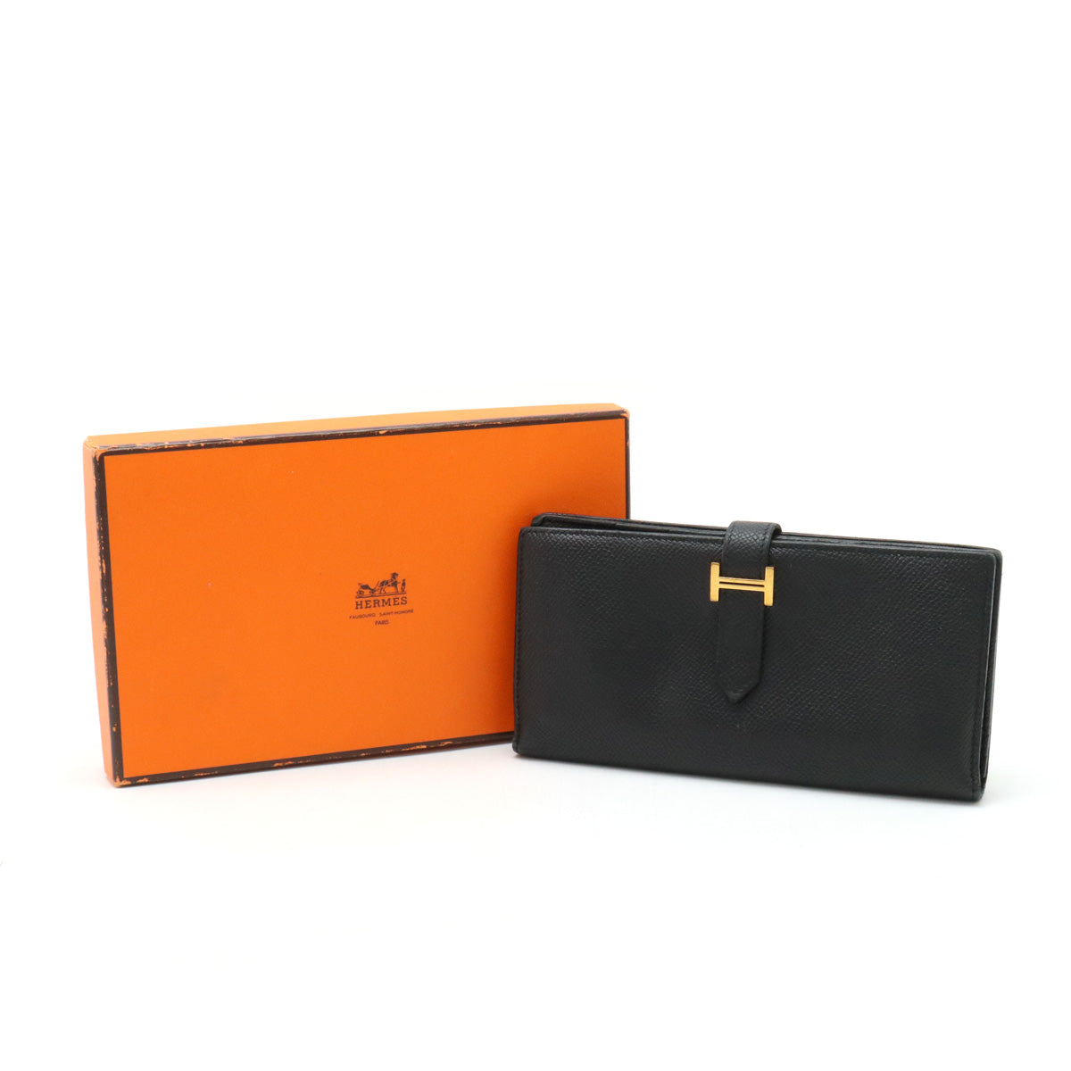 Hermes Bearn Souffle Leather Wallet Black