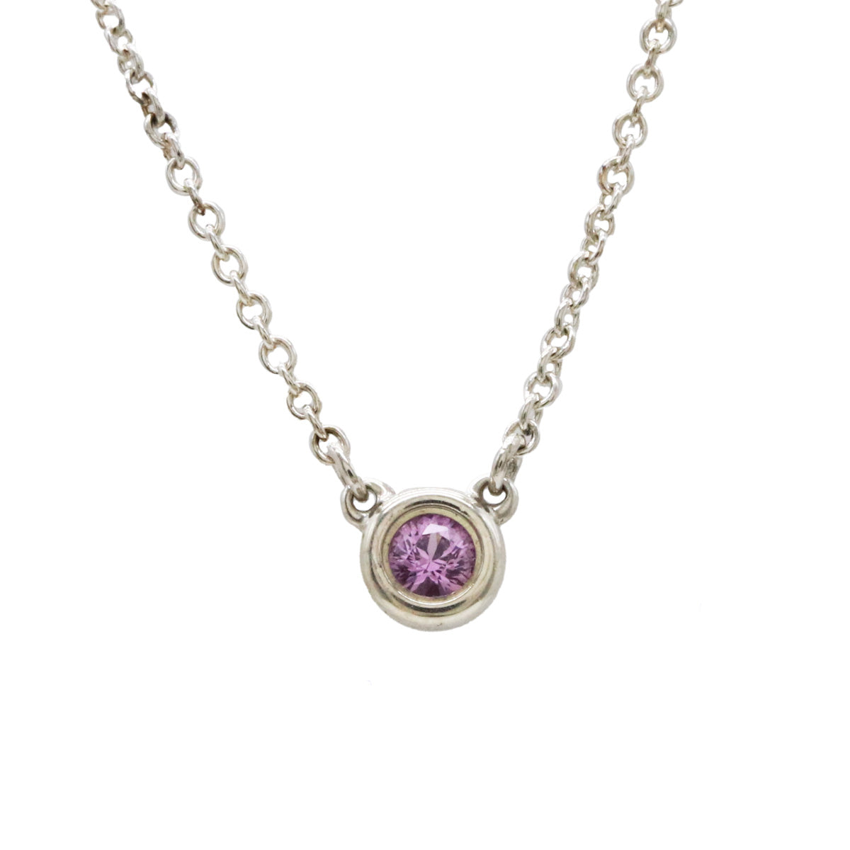 Tiffany & Co Elsa Peretti Color by the Yard Necklace Pendant SV925 Silver Pink Sapphire in Great Condition