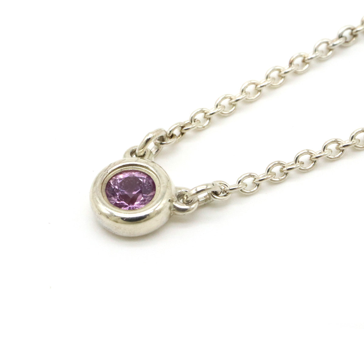 Tiffany & Co Elsa Peretti Color by the Yard Necklace Pendant SV925 Silver Pink Sapphire in Great Condition