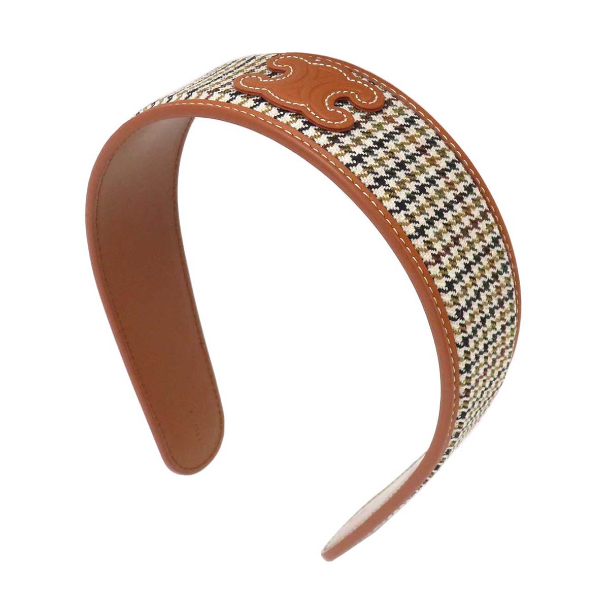 Celine Leather Triomphe Headband Brown