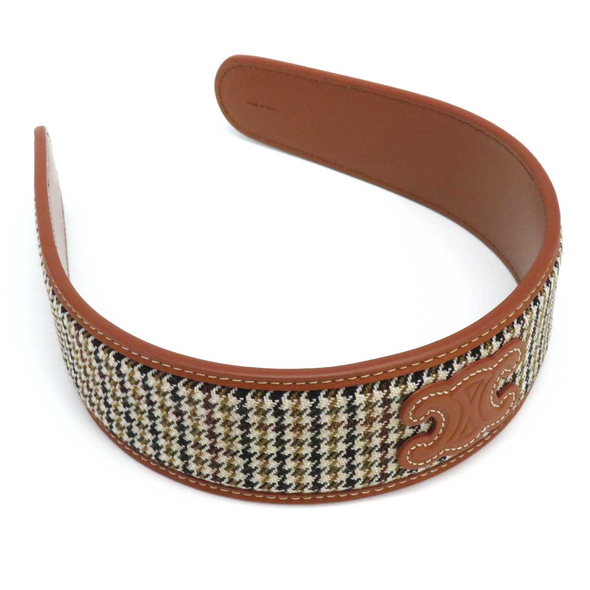 Celine Leather Triomphe Headband Brown