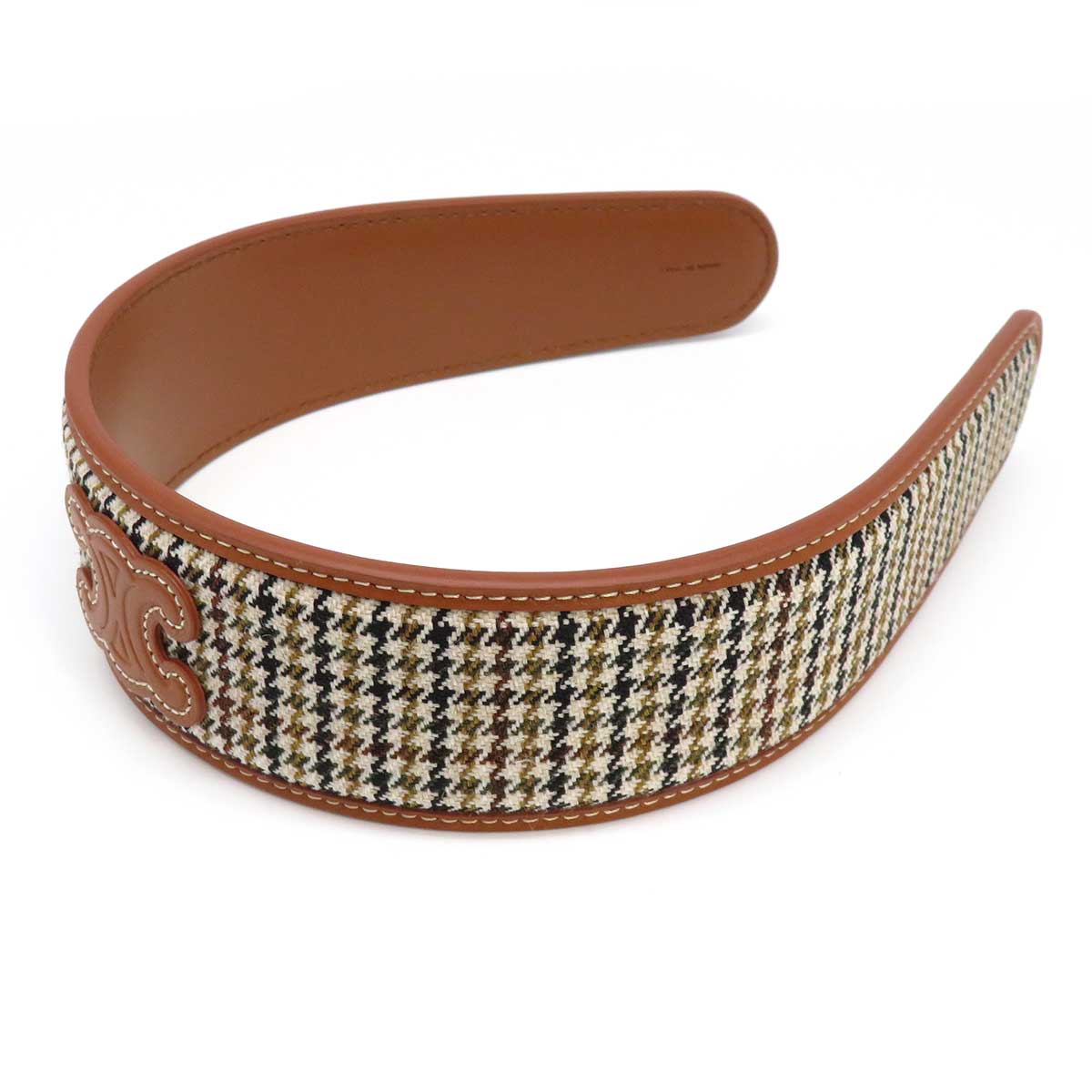 Celine Leather Triomphe Headband Brown