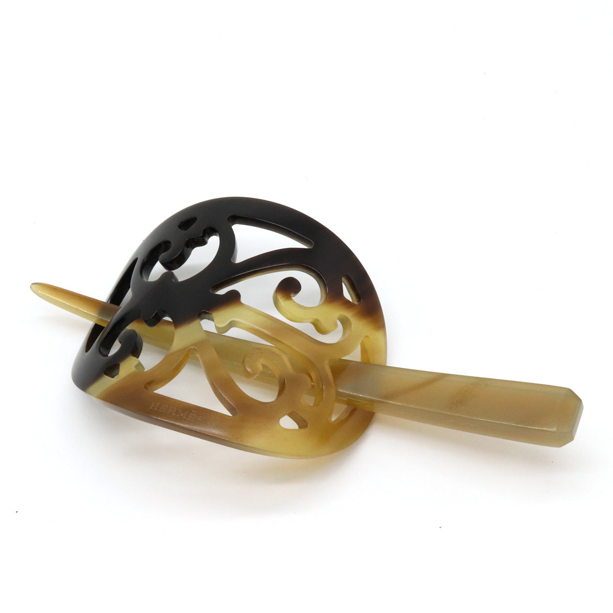 HERMES Rocaille Hairpin Hair Accessory Brown Beige