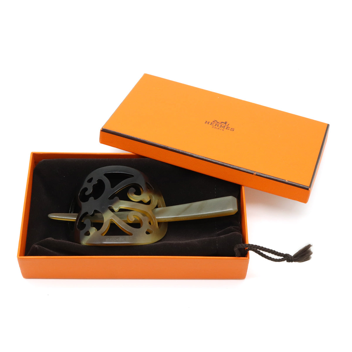 HERMES Rocaille Hairpin Hair Accessory Brown Beige